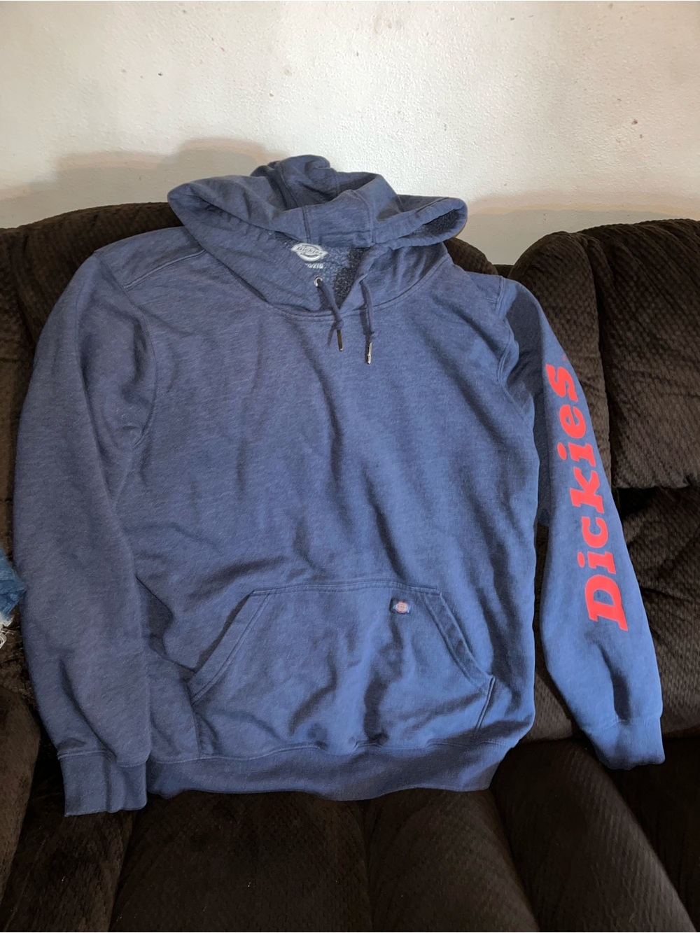 Dickies Blue Hooded Sweatshirt with Red Sleeve Logo. Men’s 2X